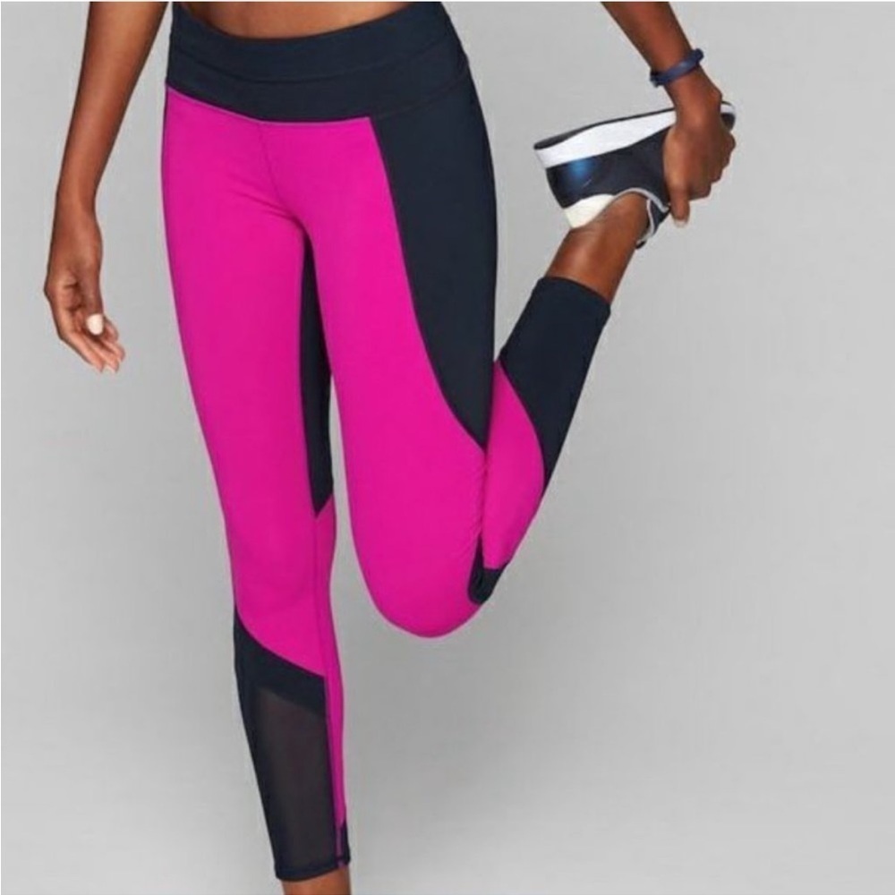 Athleta Sonar Colorblock Mesh Womens Leggings Navy Fuschia